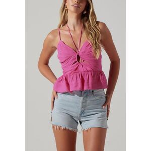 ASTR the Label Pink Halter Peplum Top | Size M